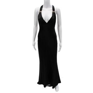 ABS Evening Womens Satin Maxi Slip Dress V-Neck Sleeveless Black Size 6